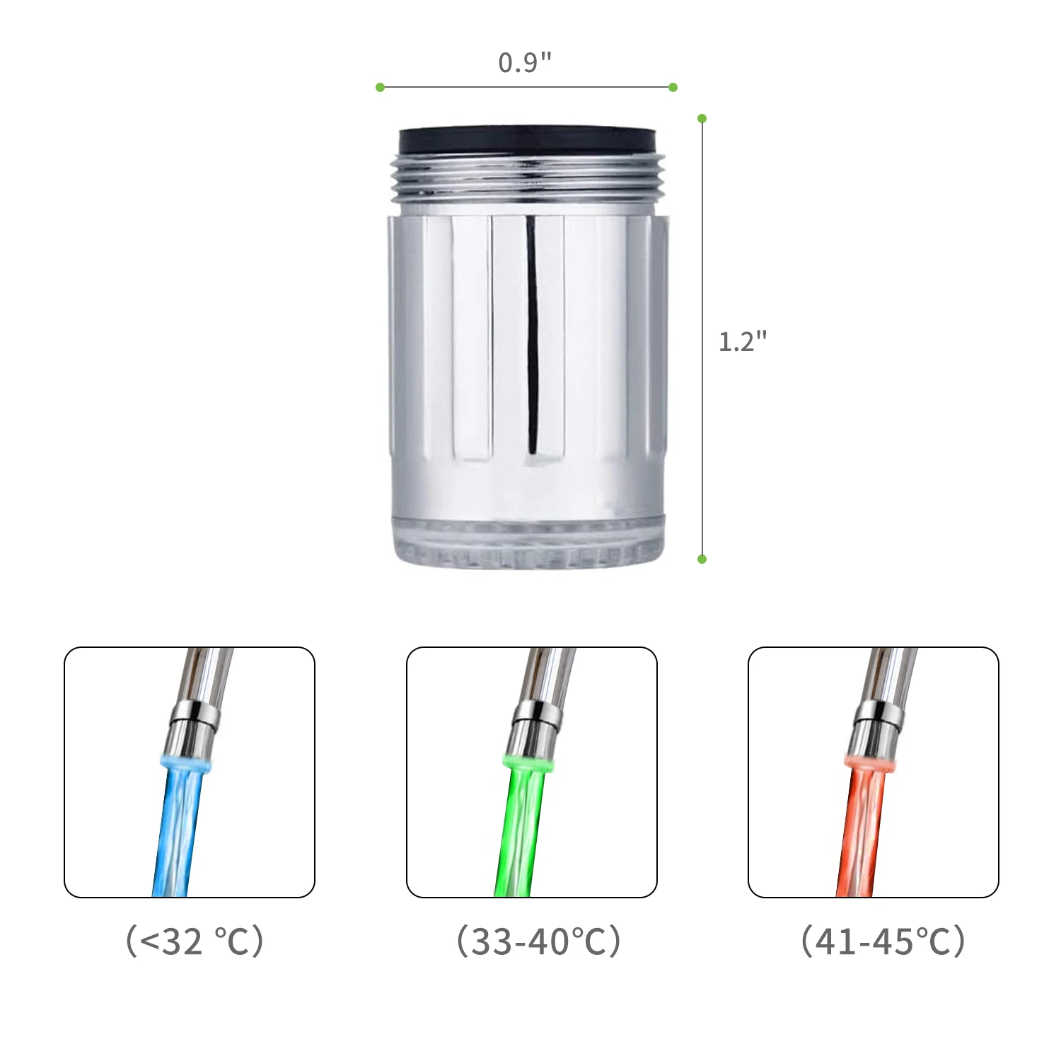 Description Picture 6 of item3 Color LED Light-up Temperature Faucet Bathroom Kitchen Glow Nozzle Shower Water Saving Faucet Nozzle Head with Converter
