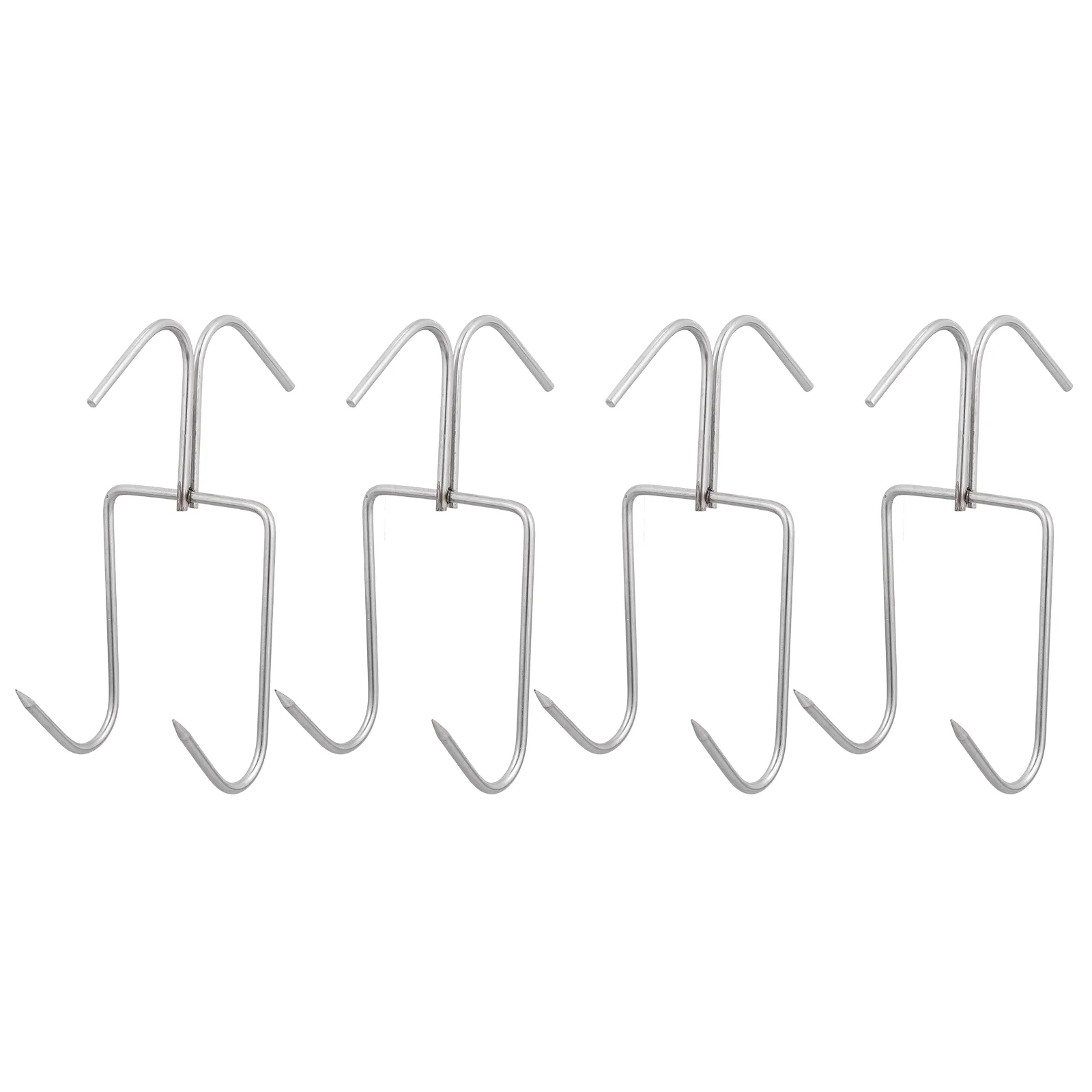 

4 Pcs Barbecue Hook up Clothes Hangers Butcher Stainless Steel Double Row Hooks