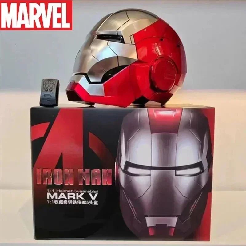 Casco Marvel Iron Man Autoking 1/1 Mk5 con control remoto y voz, máscara de casco automático Iron Man con luz LED, figura para niños