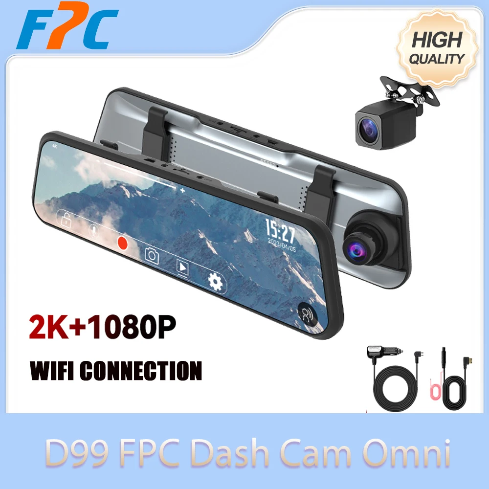 

FPC D99 Mirror Dash Cam Front and Rear GPS 2K Dual Dash Cams for Cars 9.66" Full Touch Screen Voice Control Night Vision Camera
