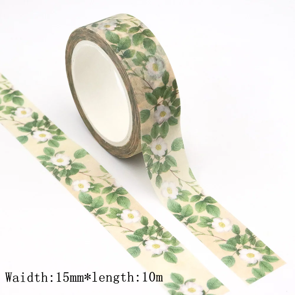 1PC 15mm*10m Vintage Floral Washi Tape DIY Scrapbooking Paper Photo Album Adhesive Stationery Masking Tape stickers