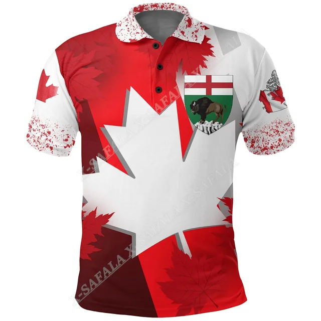 Canada Red Maple Leaf Flag Moose 3D Print Polo Shirt Men, 55 OFF