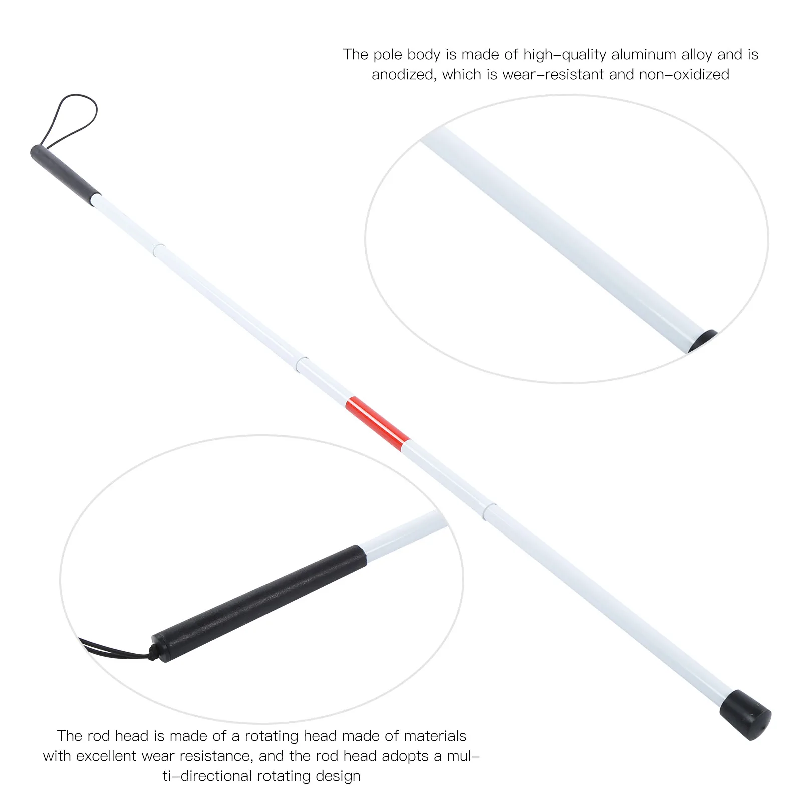 Blind Cane Stick for Visual Impaired Foldable Cane Collapsible Reflective White and Red Walking Stick