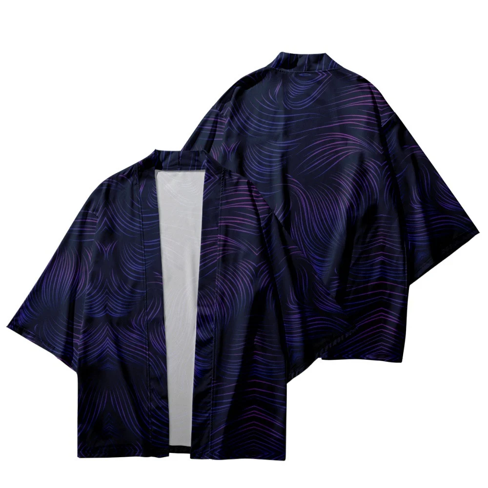 Japanese Streetwear Traditional Cosplay Haori Fashion Geometry Line Print Cardigan Kimono Harajuku Women Men Yukata Female