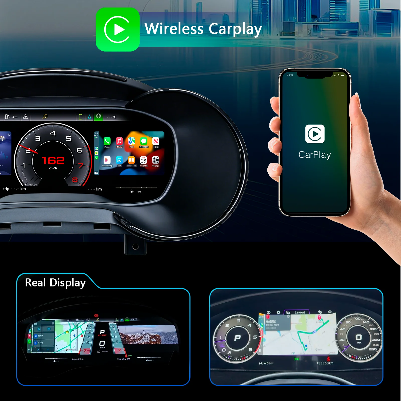 Panel de instrumentos Navicluster de 12.3'' pulgadas para Audi A6 A7 C7 años 2012-2018, panel digital compatible con Carplay, HDMI, pantalla LCD, velocímetro, cabina virtual. 4