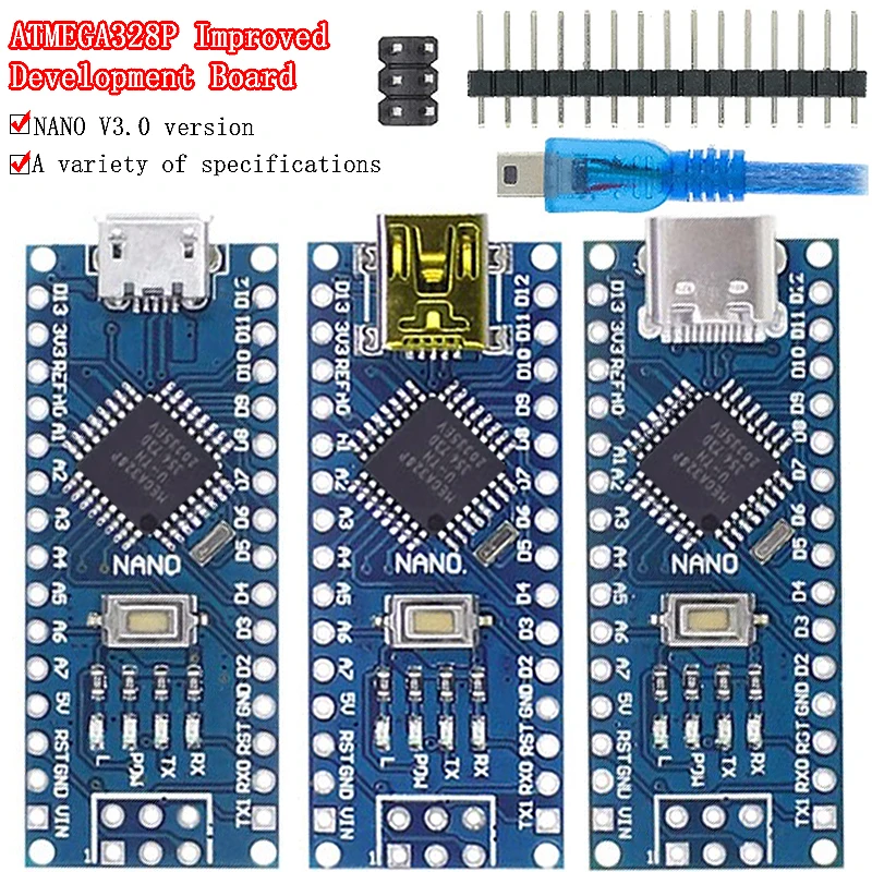 Мини/Type-C/Micro USB Nano 3,0 с Загрузчиком совместимый контроллер Nano для arduino CH340 USB драйвер 16 МГц ATMEGA328P Мини/Type-C/Micro USB Nano 3,0 с Загрузчиком совместимый контроллер Nano для arduino CH340 USB драйвер 16 МГц ATMEGA328P