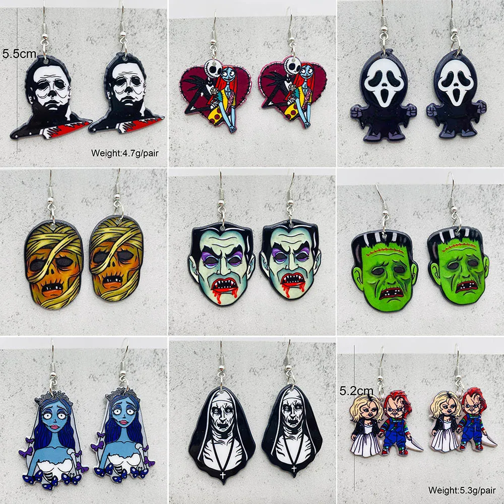 

Halloween Horror Movie Acrylic Drop Earrings for Women All Saints' Day Skeleton Ghost Acrylic Ear Pendants Party Jewelry Gifts