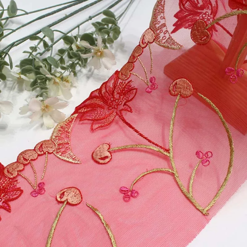 

30 ярдов Красная Вышивка вишней кружевная отделка Сделай Сам Рукоделие Шитье юбка подол искусственная кукла Новые поступления