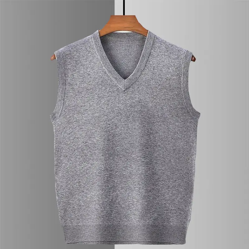 Smart Casual Autumn Men Sweaters Vest V-Neck Solid Simplicity Trend All-match Loose Thicken Sleeveless Pullovers Knitd Coat Tops 4