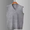Smart Casual Autumn Men Sweaters Vest V-Neck Solid Simplicity Trend All-match Loose Thicken Sleeveless Pullovers Knitd Coat Tops 4