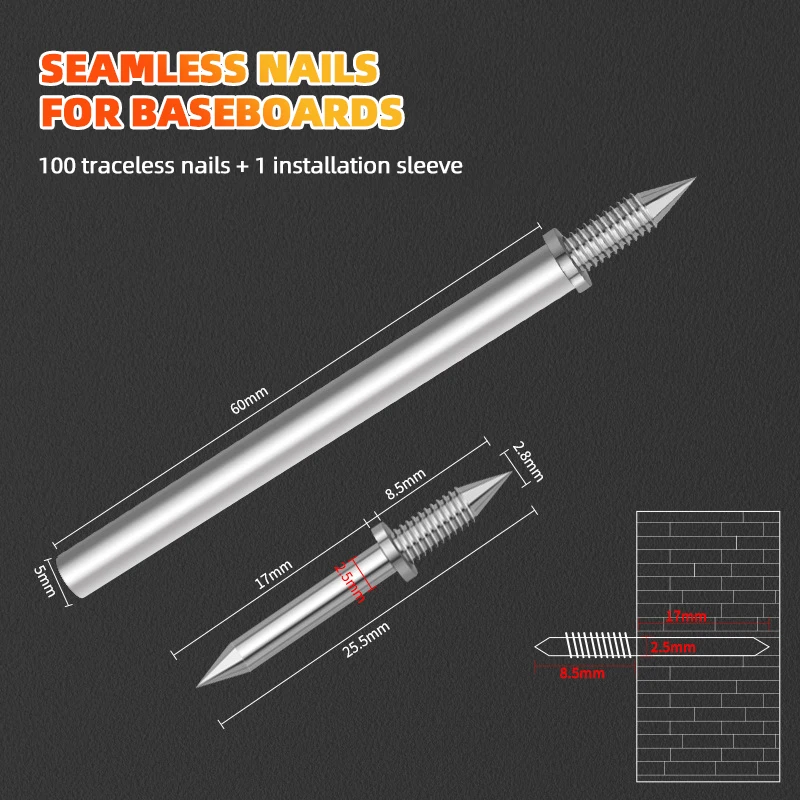 KAK 더블 헤드 스커트 스레드 심리스 못, 보이지 않는 나사, 손톱 특정 슬리브 도구, 더블 헤드 손톱 수공구, 50 개