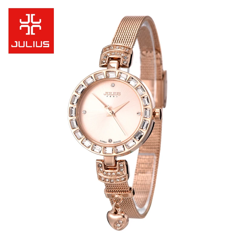 

JULIUS Golden Women's Watch Japan Quartz Lady Small Hours Heart Fine Fashion Stainless Steel Bracelet Girl's Gift No Box