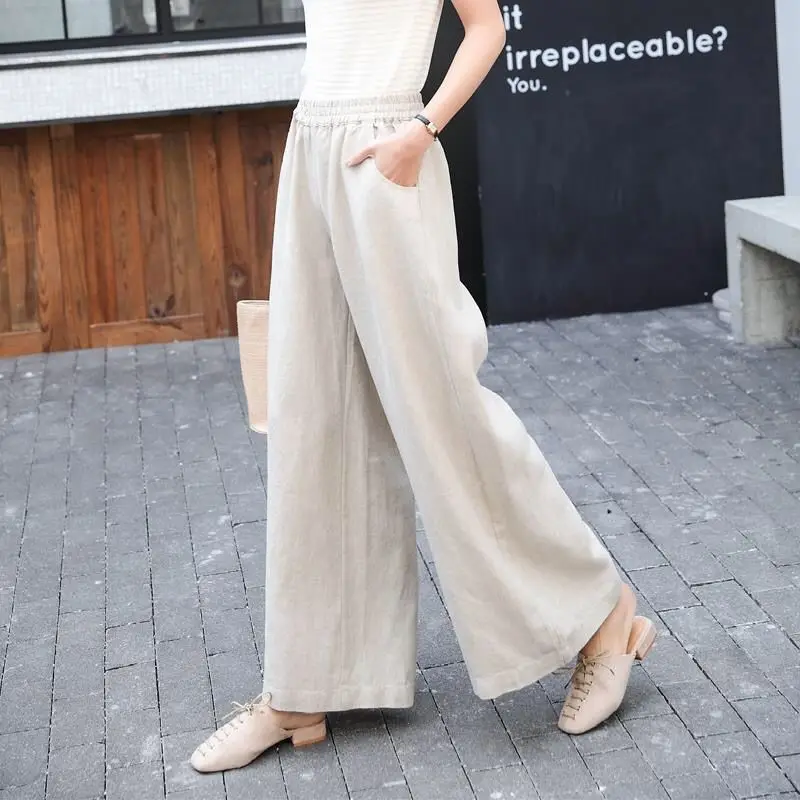 2024 New Summer Oversized High Waist Solid Color Women's Clothing Loose Casual Cotton Linen Retro Y2K Chic Wide Leg Long Pants