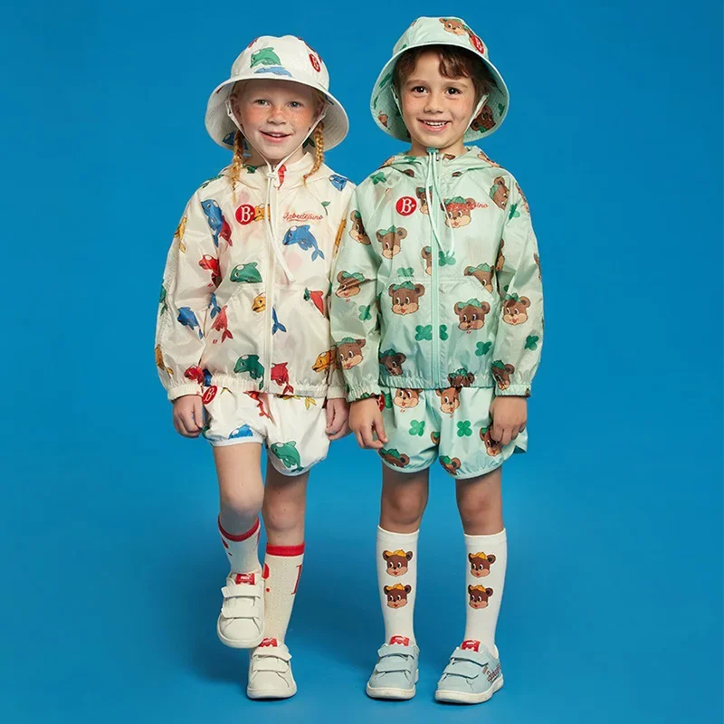 Summer Children's Sunscreen Clothing Hooded 2024 New Zipper Thin Jacket Baby Girl Sun Protection Coat Shorts Set Boys Clothes 3