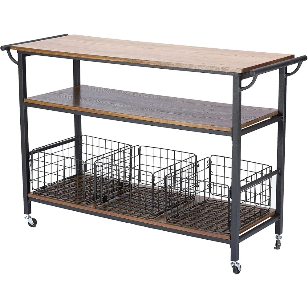 

Home wood and metal kitchen island trolley 17 "deep x 47.63" wide x 31.38 "high brown black free shipping