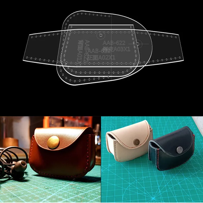 DIY Handmade Leather Craft Drawing Pattern, Headphone Cable Storage Bag, Acrylic Mold, Sewing Design Pattern