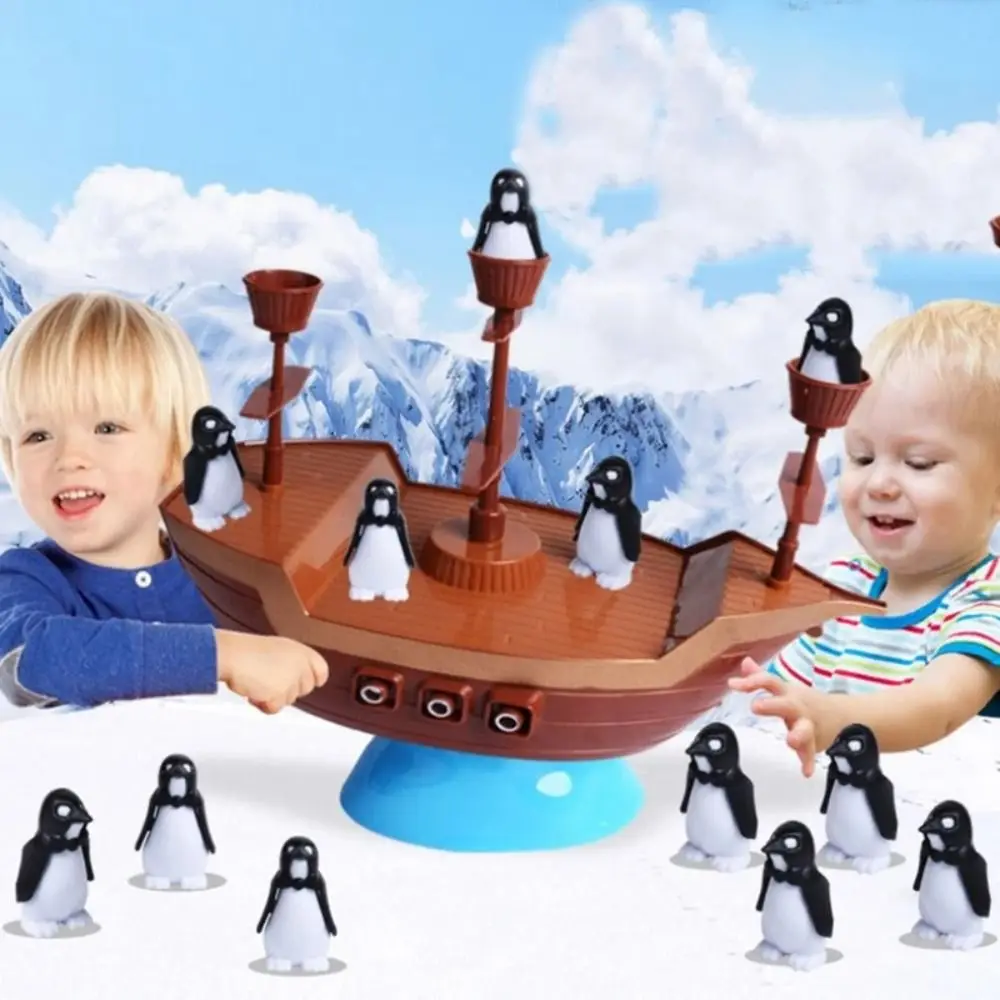 1 set Educational Penguin Pirate Ship Balance Game Interactive Learning Pirate Boat Game Toy Stackable Parent-child