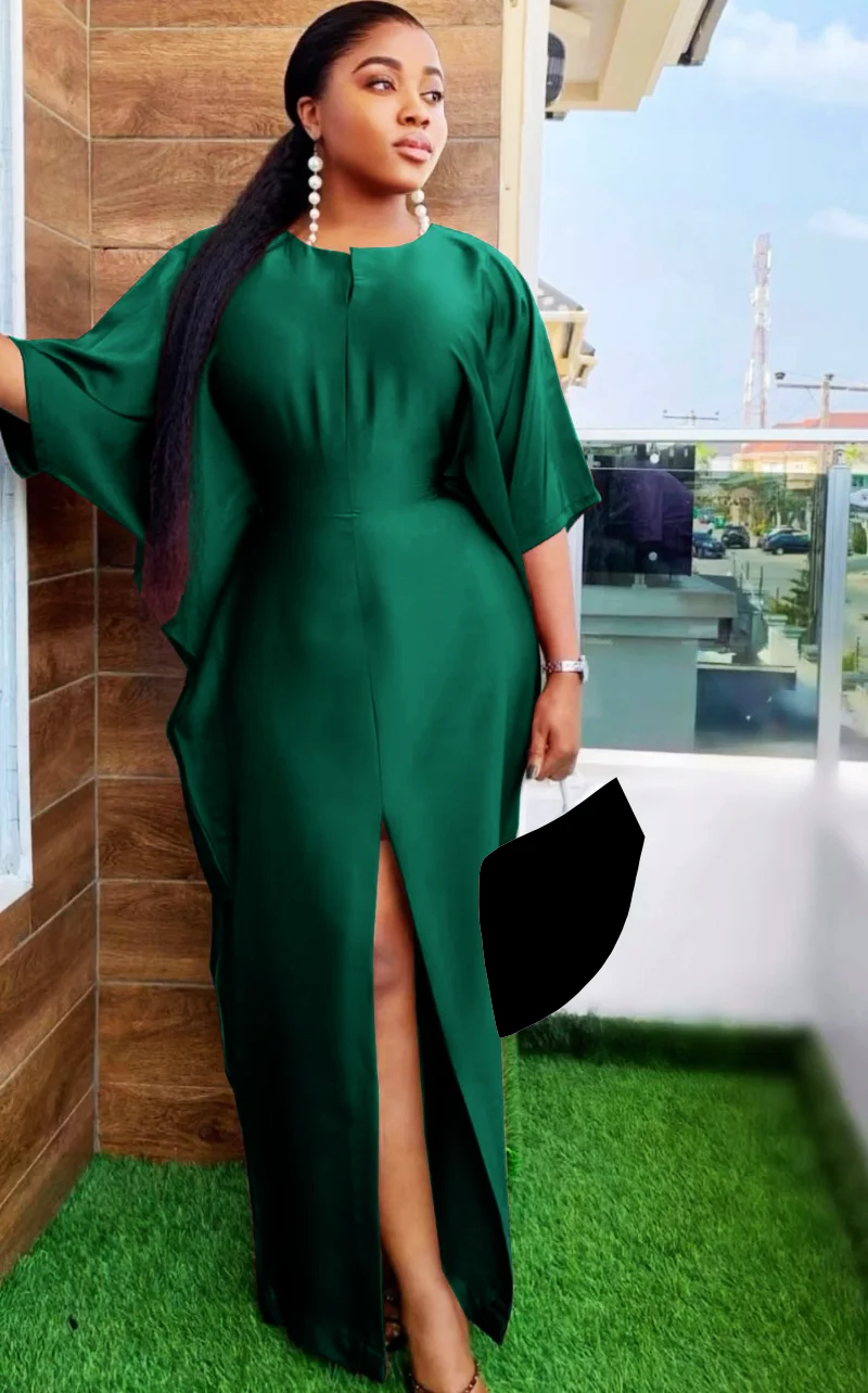 

KEXU Vintage Women High Front Slit High Waist Batwing Sleeve Slim Maxi Long Dress 2023 Summer Sexy Party Evening Vestido Dresses