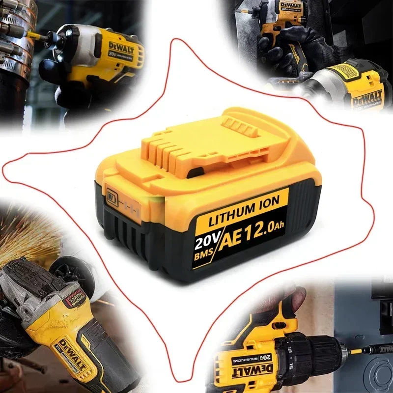 DeWalt 전동 공구용 교체용 리튬 이온 배터리, DCB200, DCB205, DCB201, DCB203, 18V, 20 볼트, 최대 12.0Ah, 8.0Ah 
