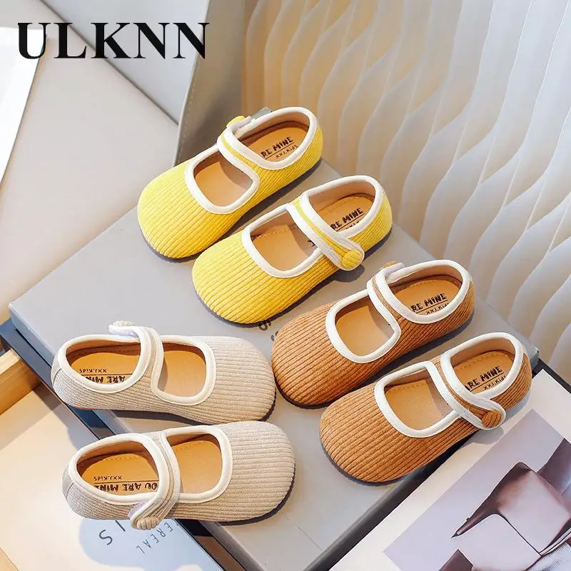 Children Yellow Single Shoes Kid's Khaki Shoes 2023 Autumn Girl Baby Flat Fashionable Princess Shoe Size 22-34 girl s flat shoes candy color princess little leather shoes soft bottom single shoes for kids pink beige khaki 2 12t