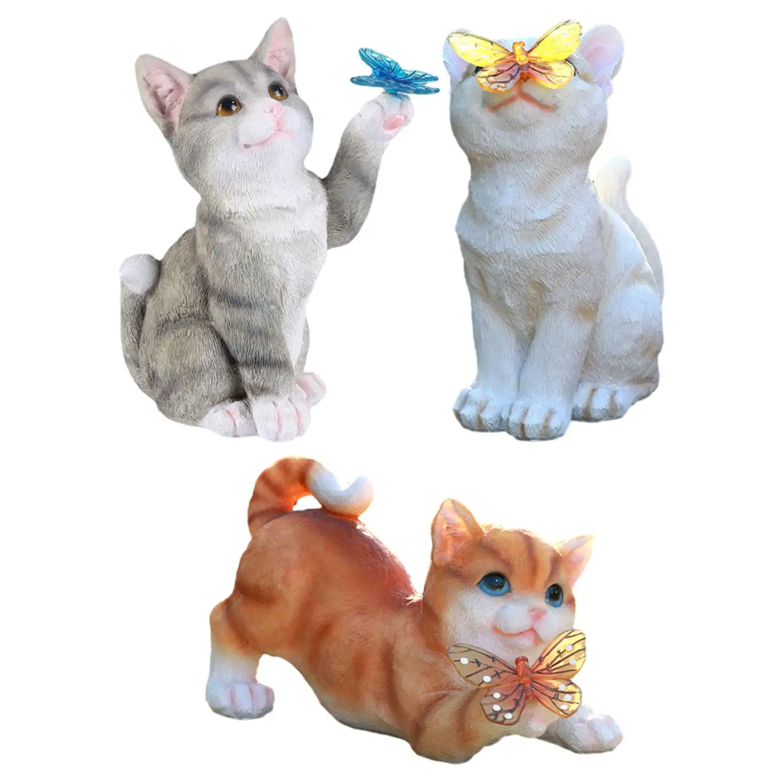 

Garden Cat Statue Butterfly Solar Light Adorable Handpainted Ornament Sculpture for Balcony Backyard Porch Landscape Outside