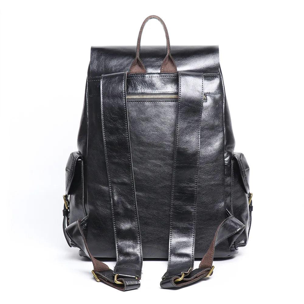 Vintage Top Grain Cowhide Leather Backpack Large Capacity Laptop Compartment Travel Drawstring Closure Business Casual Backpack