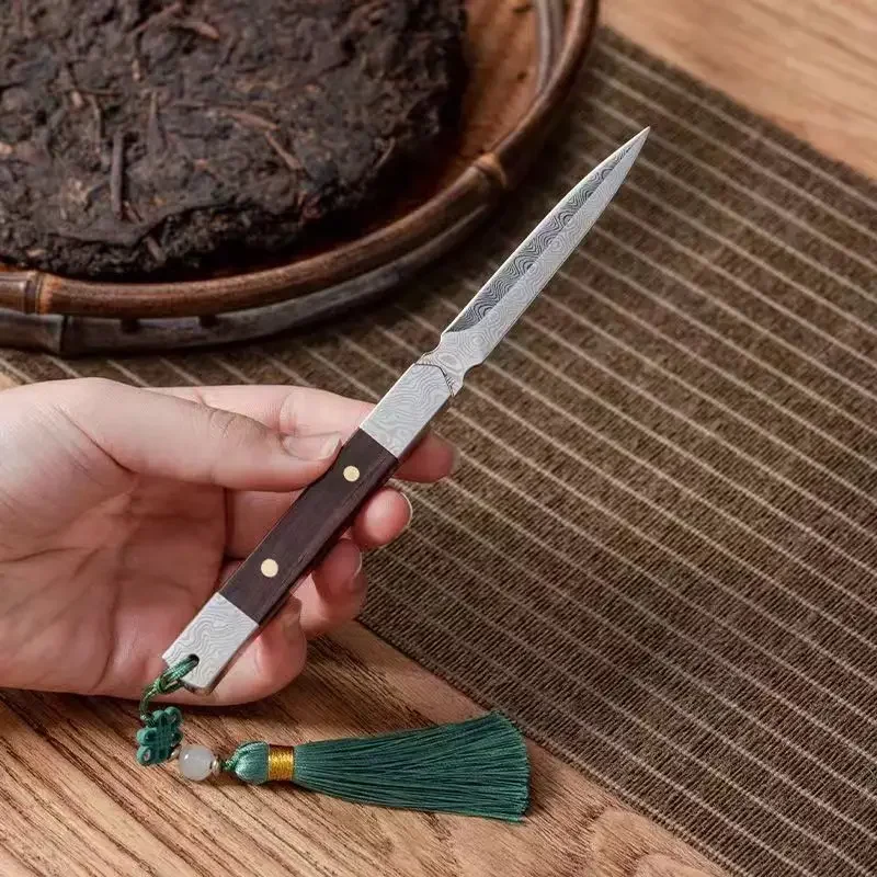 Solid Wood Tea Knife Handmade Pure Copper Tea Needle Stainless Steel Tool
