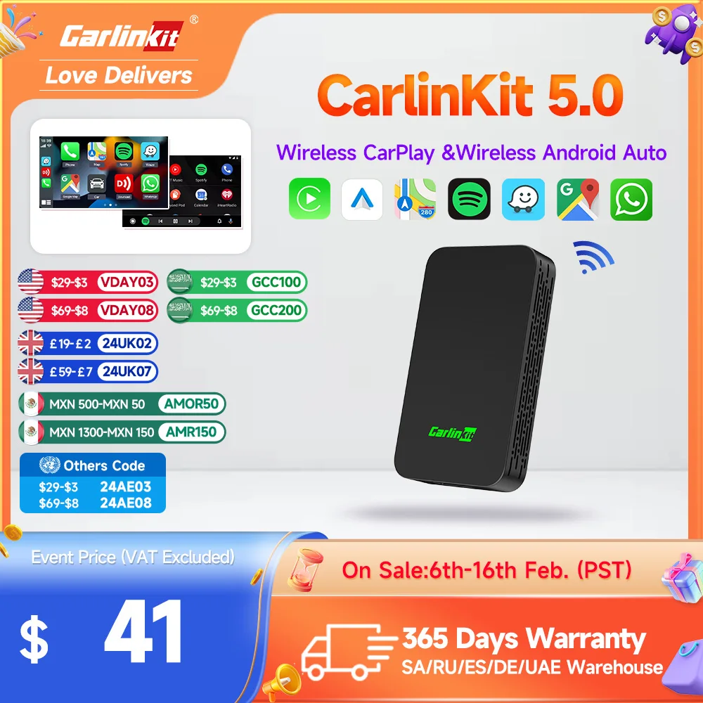 Carlinkit 5 2Air Wireless Carplay Android Auto Wireless Box 2In 1 Adattatore Lavoro A 2 Canali Waze Spotify 5.8Ghz Wifi Bt5.0 Siri Gps