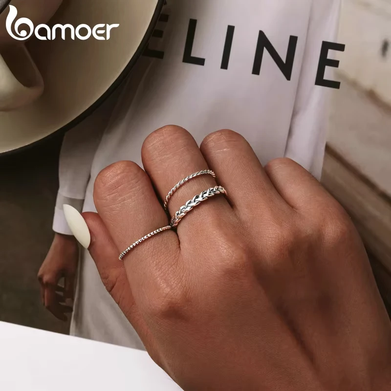 BAMOER 925 Sterling Silver Braided Texture Twisted Eternity