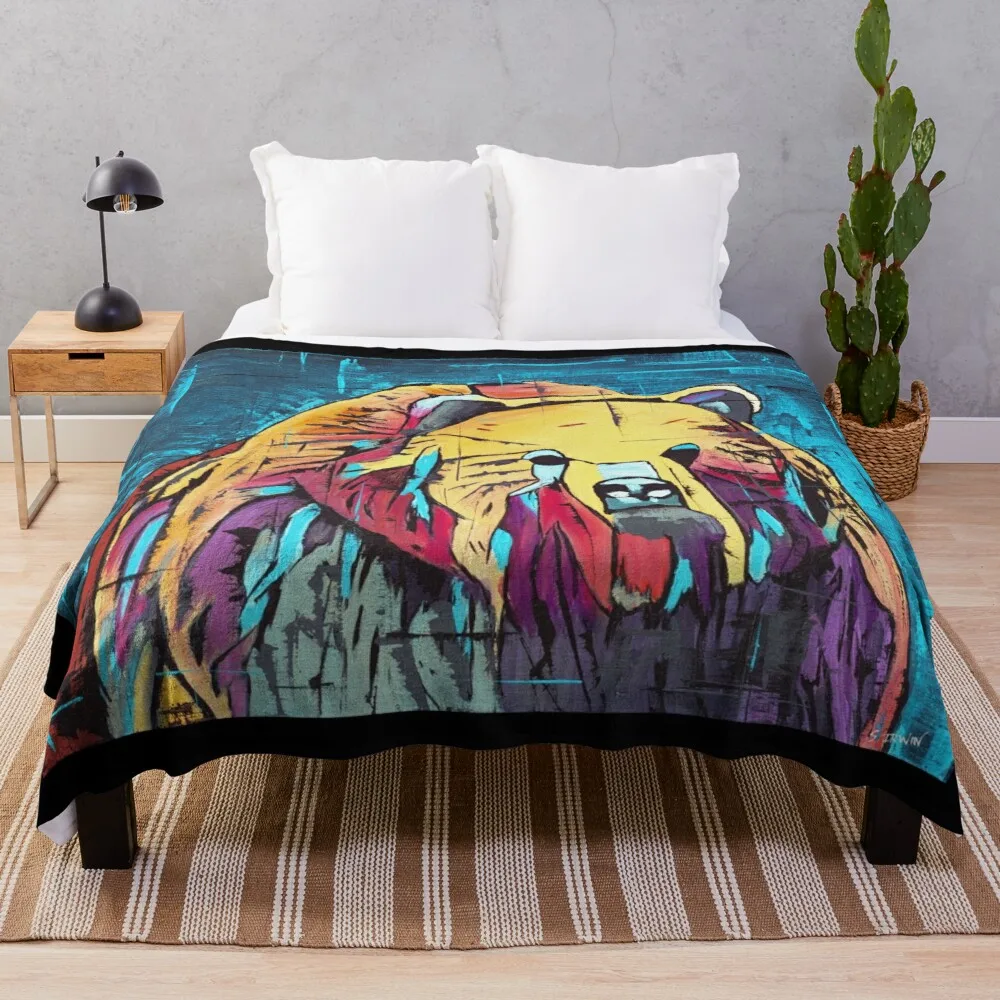 

Abstract Grizzly Bear Throw Blanket Blankets For Sofa Dorm Room Essentials