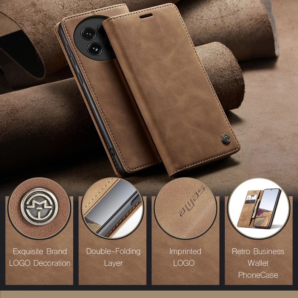 Vintage Leather Flip Wallet Case with Kickstand - Shockproof Anti-Fall Phone Cover with Card and Cash Pocket