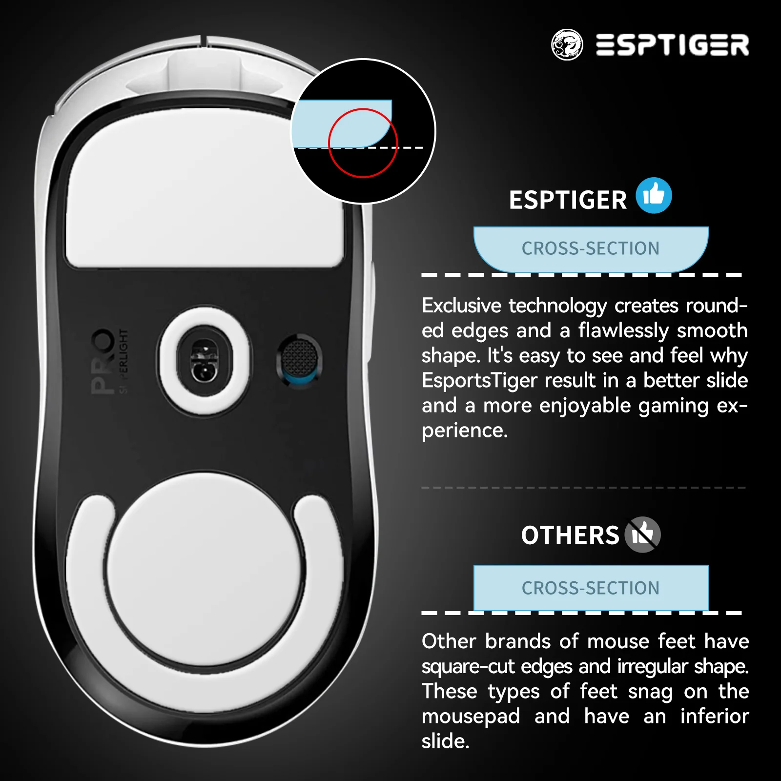 1팩 EspTiger ICE V2 게이밍 마우스 피트 마우스 스케이트 로지텍 G PRO X 슈퍼라이트 2C 무선 마우스용, 0.7mm