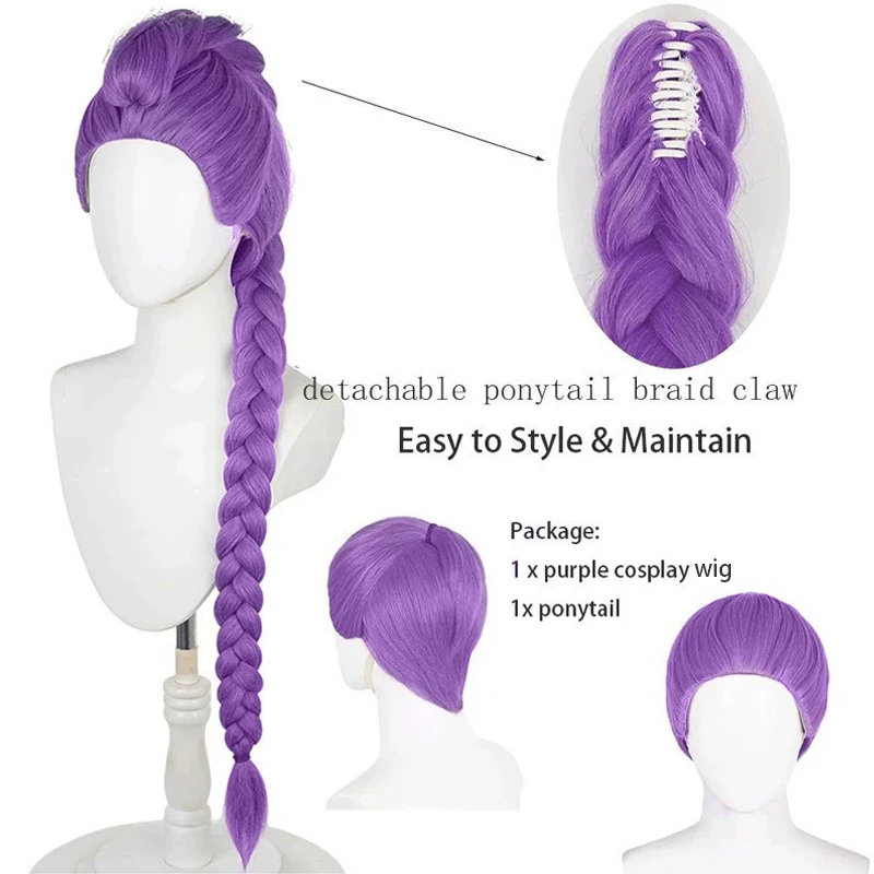 KPop Animate Movie Cosplay Wig Purple Wig with Long Braided Claw Clip Ponytail for Women Girls Halloween Chritmas Cosplay
