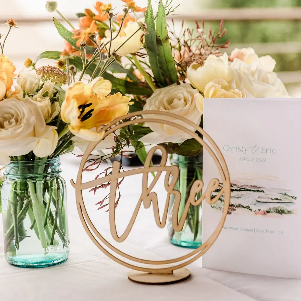 5pcs Round Wooden Table Numbers Rustic Wedding Birthday Party Table Decor With Base Wedding Flower Centerpieces