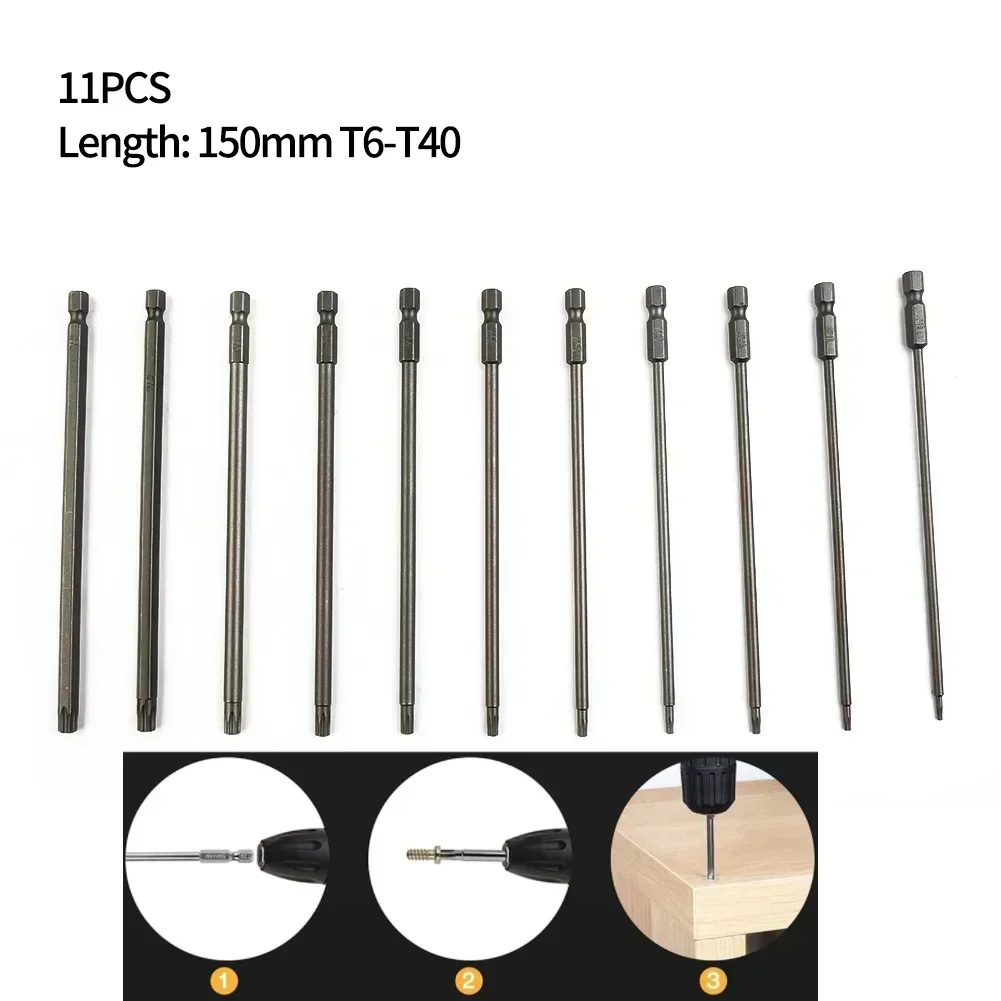 Torx Schraubendreher Bits Set - 8 Stück, T8 Bis T40, 150 Mm, Magnetisch, 6,35 Mm Hex Schaft