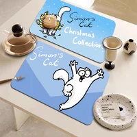 S-Simons C-Cat Absorbent Drain Mat Countertop Dry Mats Printed Coffee Machine Draining Pad Kitchen Table Tableware Placemats 1