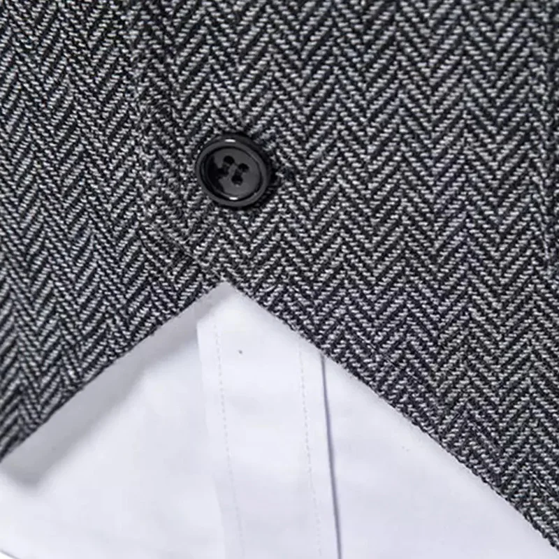 Men's Suit Vest Western Herringbone Suit Tuxedo Vest Tweed Wool Blend Waistcoat Slim Fit Grey Blazer Vest with 2 Flap Pocket