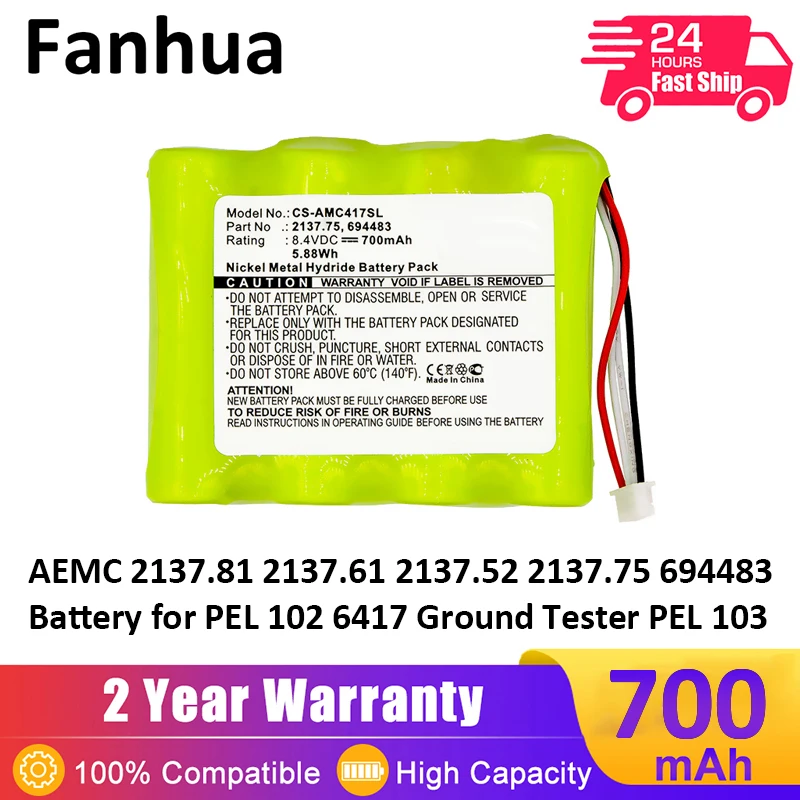 

Fanhua 8.4V 700mAh AEMC 2137.81 2137.61 2137.52 2137.75 694483 Battery For PEL 102 6417 Ground Tester PEL 103