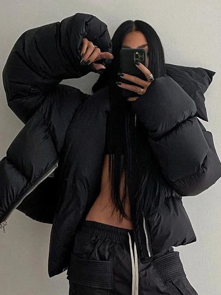 

Jacket Women Scarf Collar Loose Bubble Cotton Coat Zipper Outwear Casual Streetwear Ladies Thick