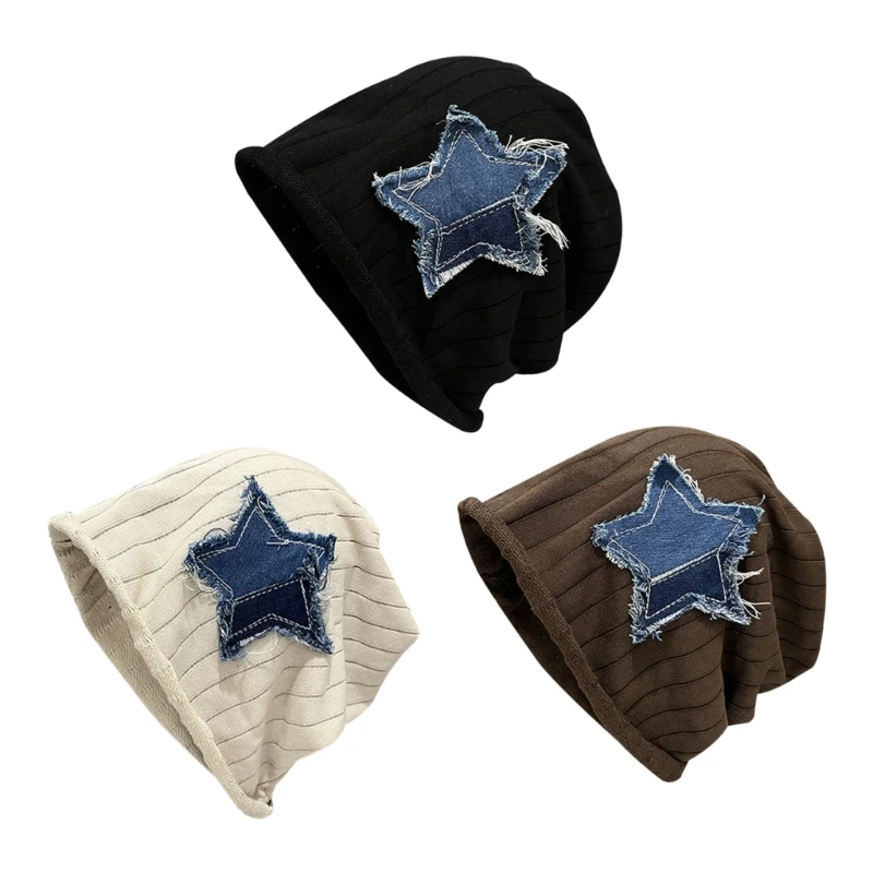 

New Applique Star Beanie Hat for All Age Knit Slouchy Hat Street Teens Pullover Hiphop Hat Outdoor Activity Bonnet