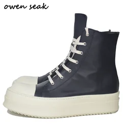 Owen Seak Men Women High Top Platform Boots Leather Lace Up Casual Sneakers Flats Black Luxury Rick Designer Shoes