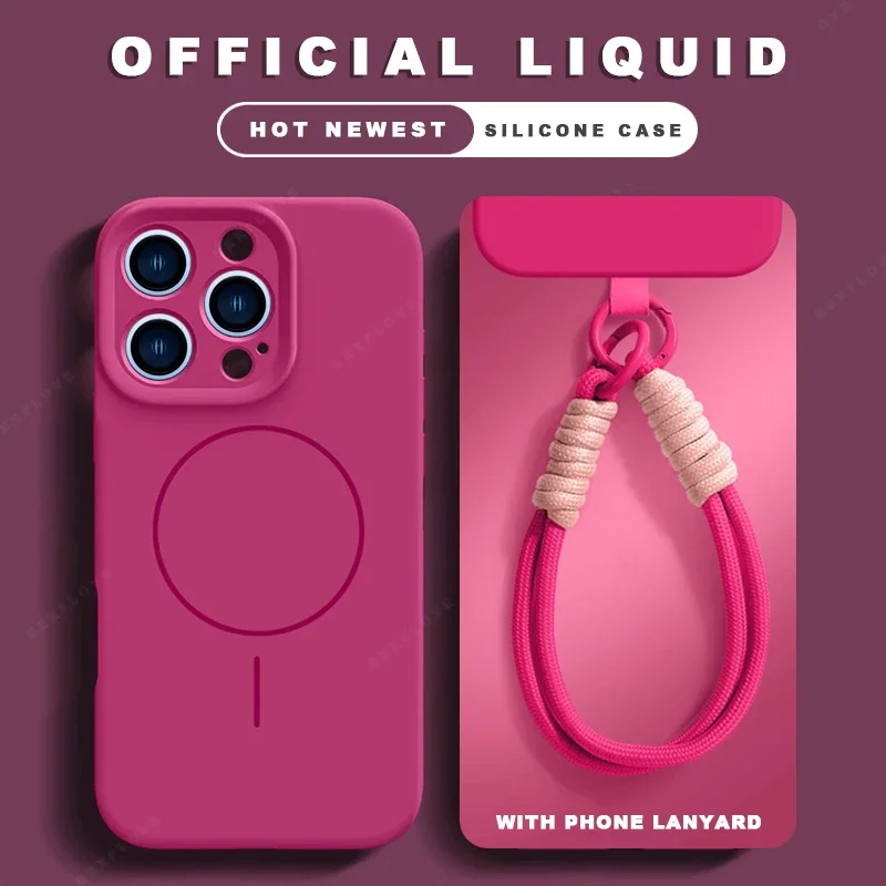 Liquid Silicone Magnetic Phone Case with Lanyard and Magsafe Charging Capability