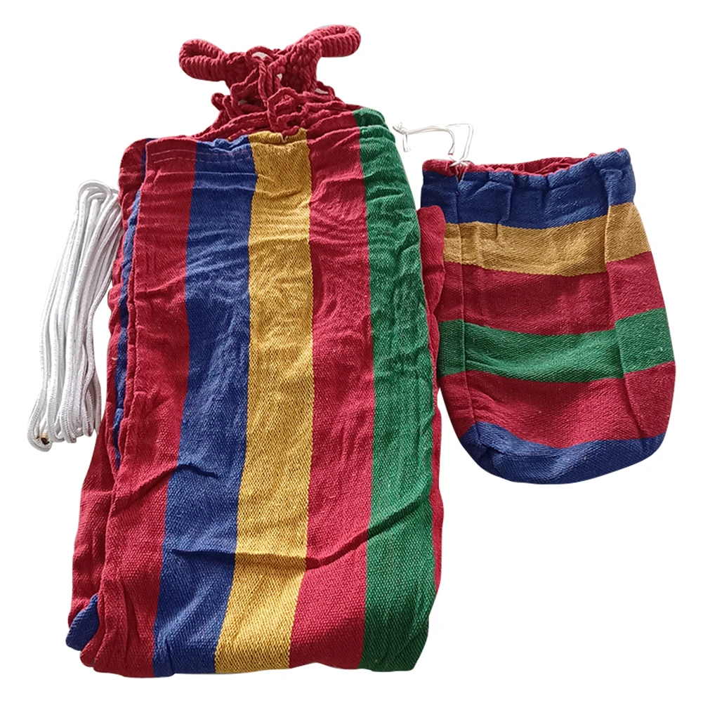 Outdoor Canvas Hammock Portable Thickened Anti-Rollover Single Striped Hammock Garden Travel Camping Hanging Swing Hammock 6