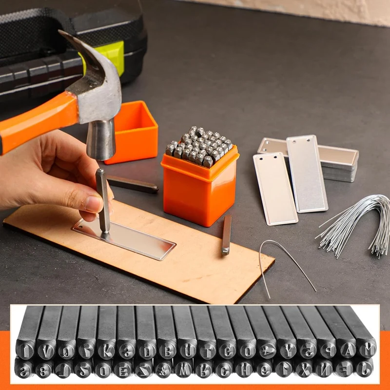 36 Pcs Steel Metal Stamping Set 1/8 Inch(3Mm) With 50 Pcs Aluminum Plant Label, Steel Number And Letter Stamp Tool Kit-A021