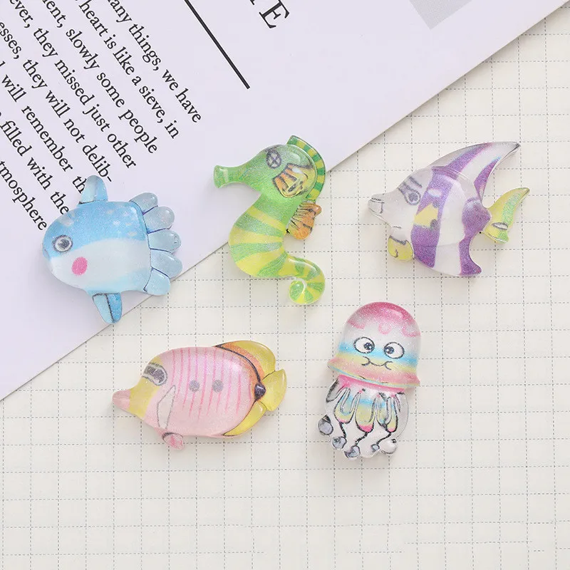 10Pcs Transparent Fishes Resin Flatback Cabochon 30mm cute Jellyfish