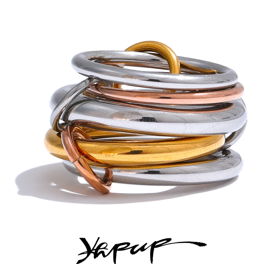 Yhpup Stainless Steel 5 Links Stacked Rings for Women