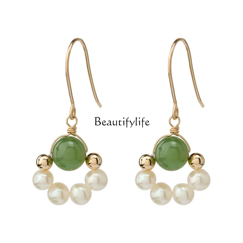 

Fresh Water Pearl Earrings Jade High-Grade Niche Sterling Silver Earrings