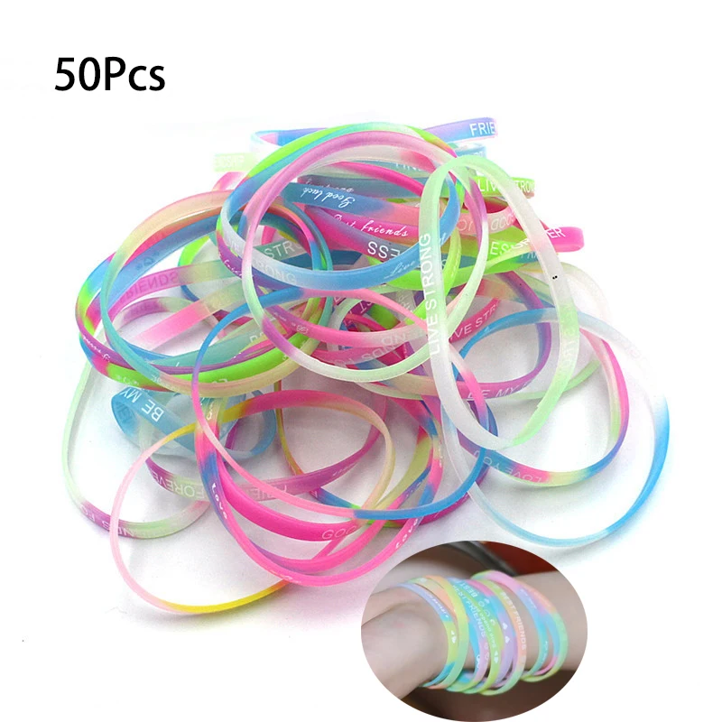 생일 파티 선물 형광 실리콘 팔찌, 소년 소녀 스포츠 참 팔찌, 피나타 필러, 선물 기념품, 50 개 
