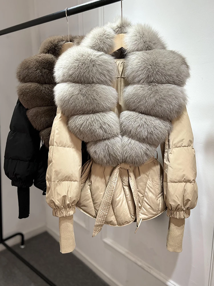 Janveny Large Real Natural Fox Fur Collar 90% White Duck Down Jacket Women 2026 Winter Puffer Coat Female Parkas Waterproof