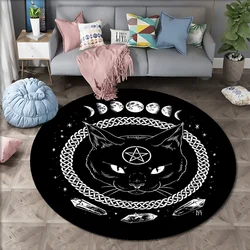 Satanic Cat Impaled Throne Round Rug Bedroom Area Atheist Household Bath Chair Mat Black Carpet Living Room Home Decoration